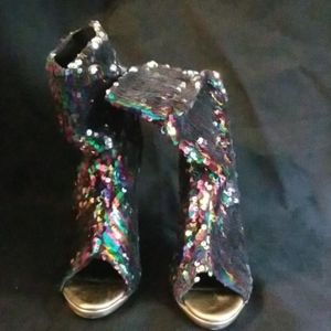 Rainbow Sequin Open Toe Heels Size 8.5